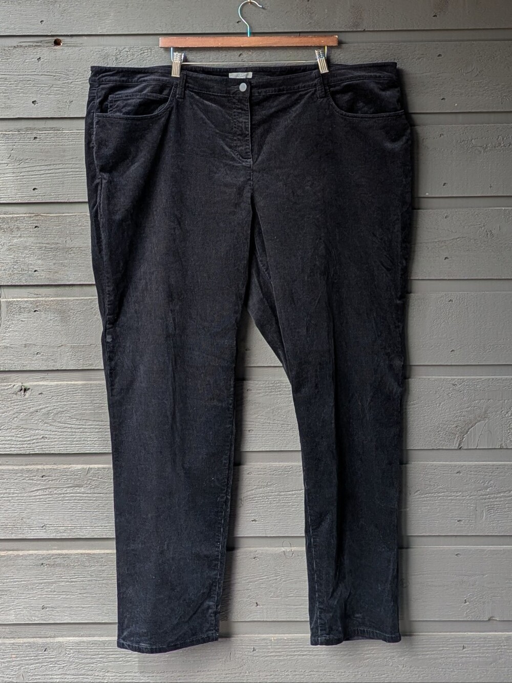 Eileen Fisher Woman Black Mini Wale Corduroy Straight-Leg Pants Size 24W